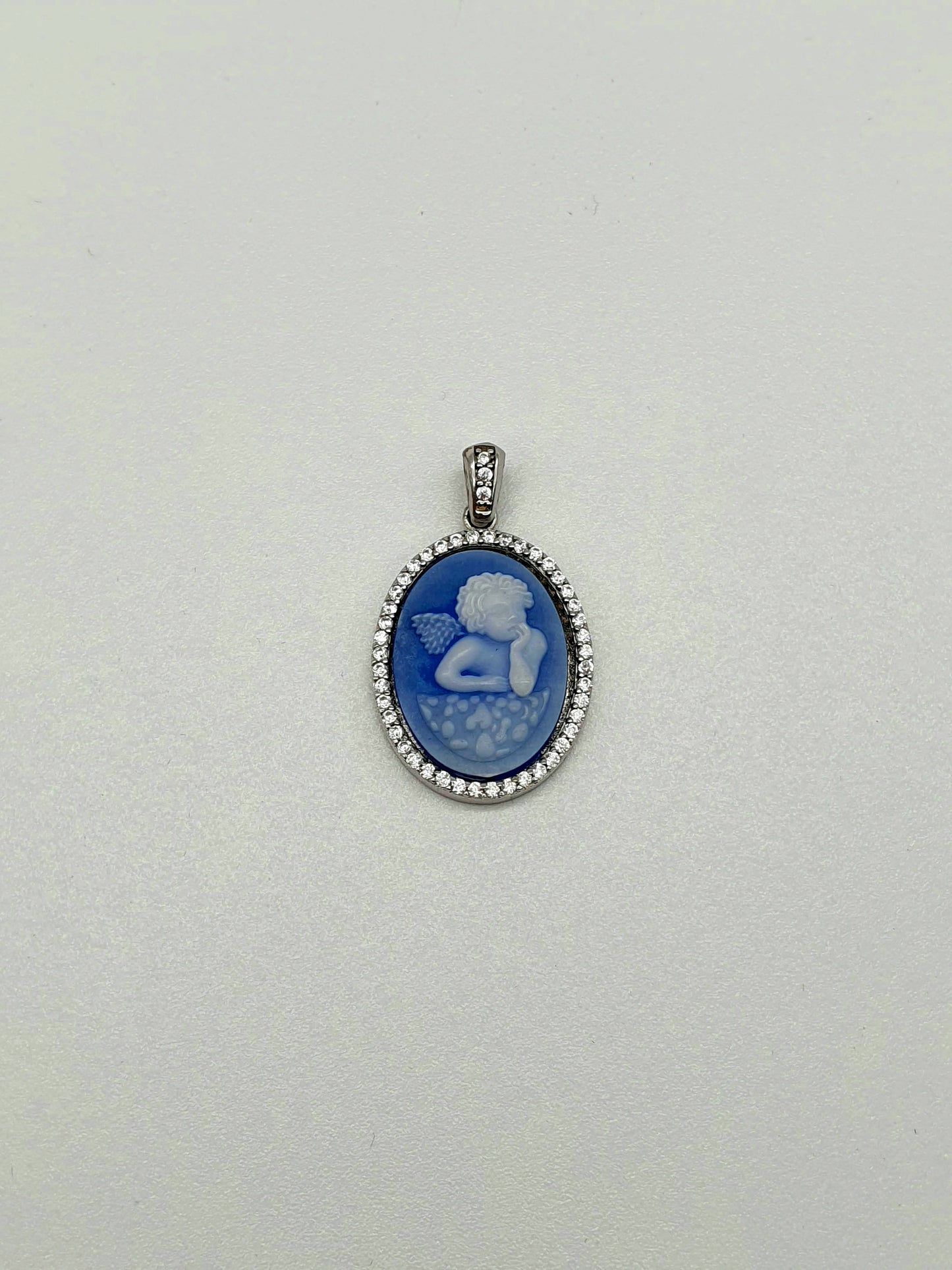 Sterling silver Cameo Angel pendant with zircons